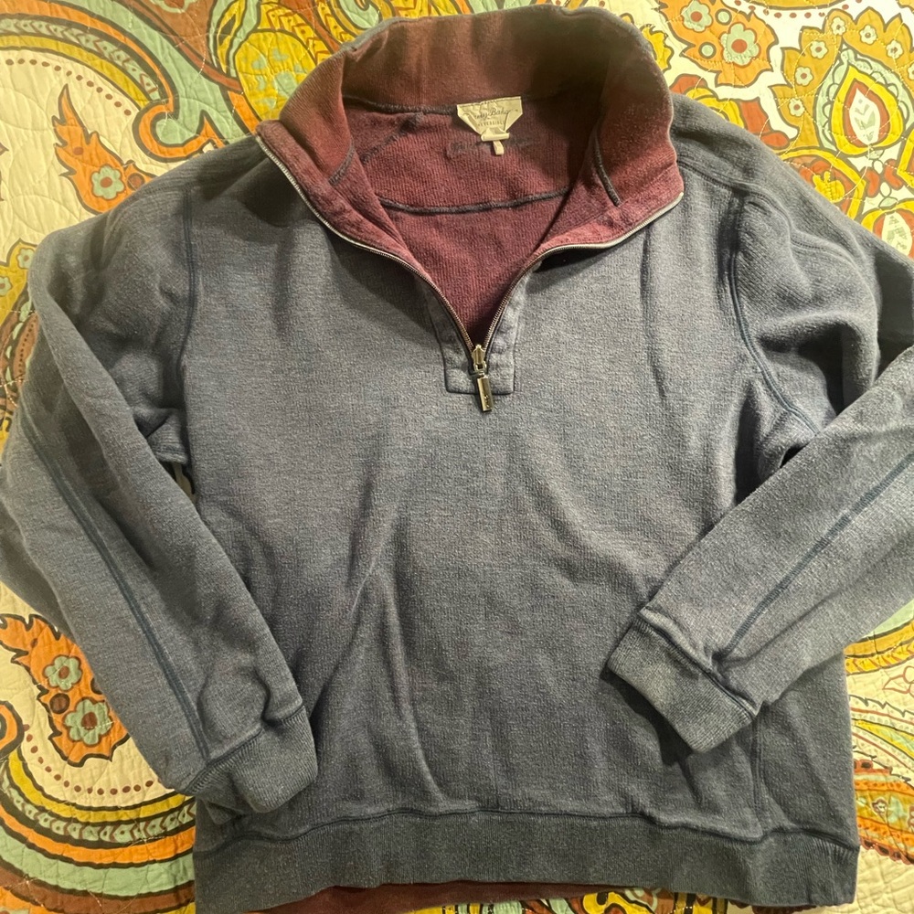 Tommy Bahama reversible Blue and Burgundy 1/4 Zip Sweater